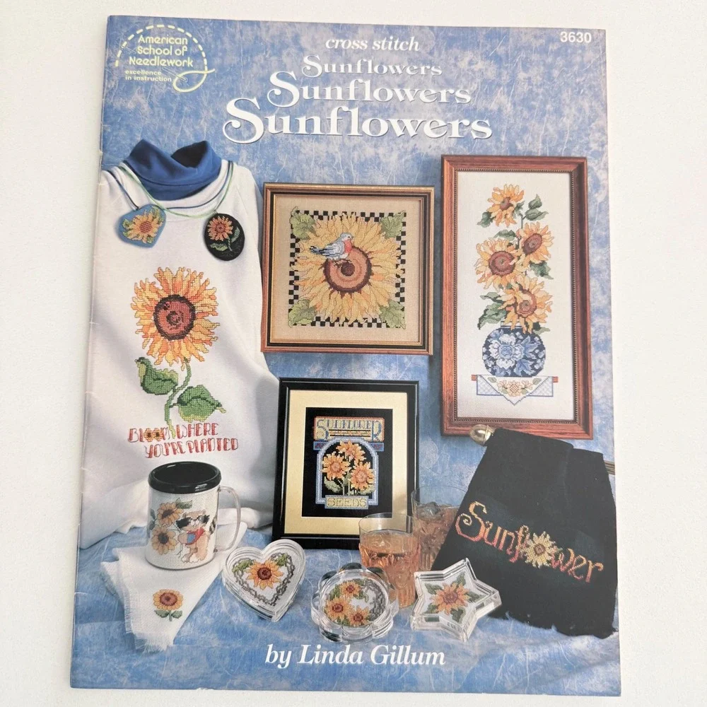 Lot 2 Vintage Cross Stitch Pattern Books‎ Sunflowers Butterflies Floral